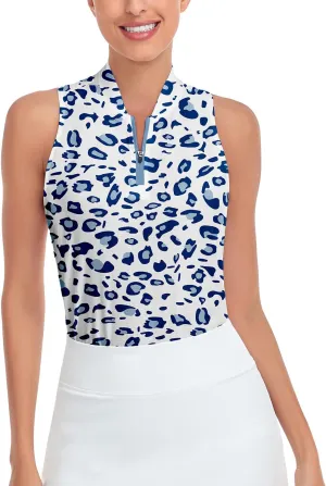 Soneven Women's Sleeveless Golf Shirts Printed Moisture Wicking V Neck Golf Polo Shirts Racerback Golf Tank Tops