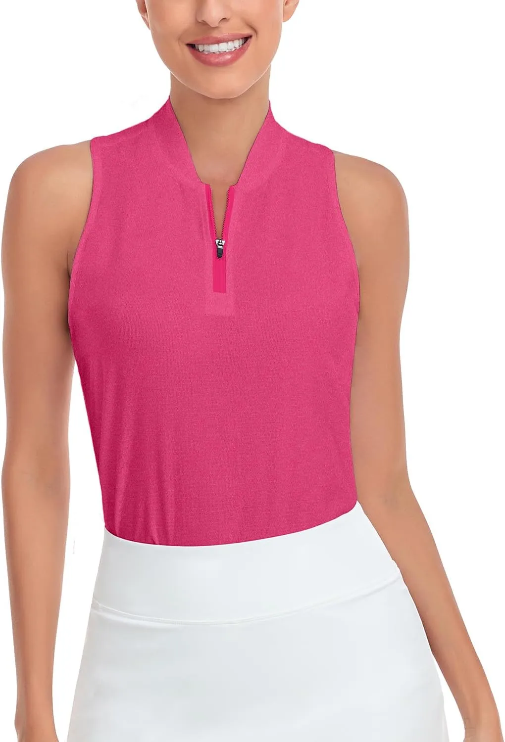 Soneven Women's Sleeveless Golf Shirts Printed Moisture Wicking V Neck Golf Polo Shirts Racerback Golf Tank Tops