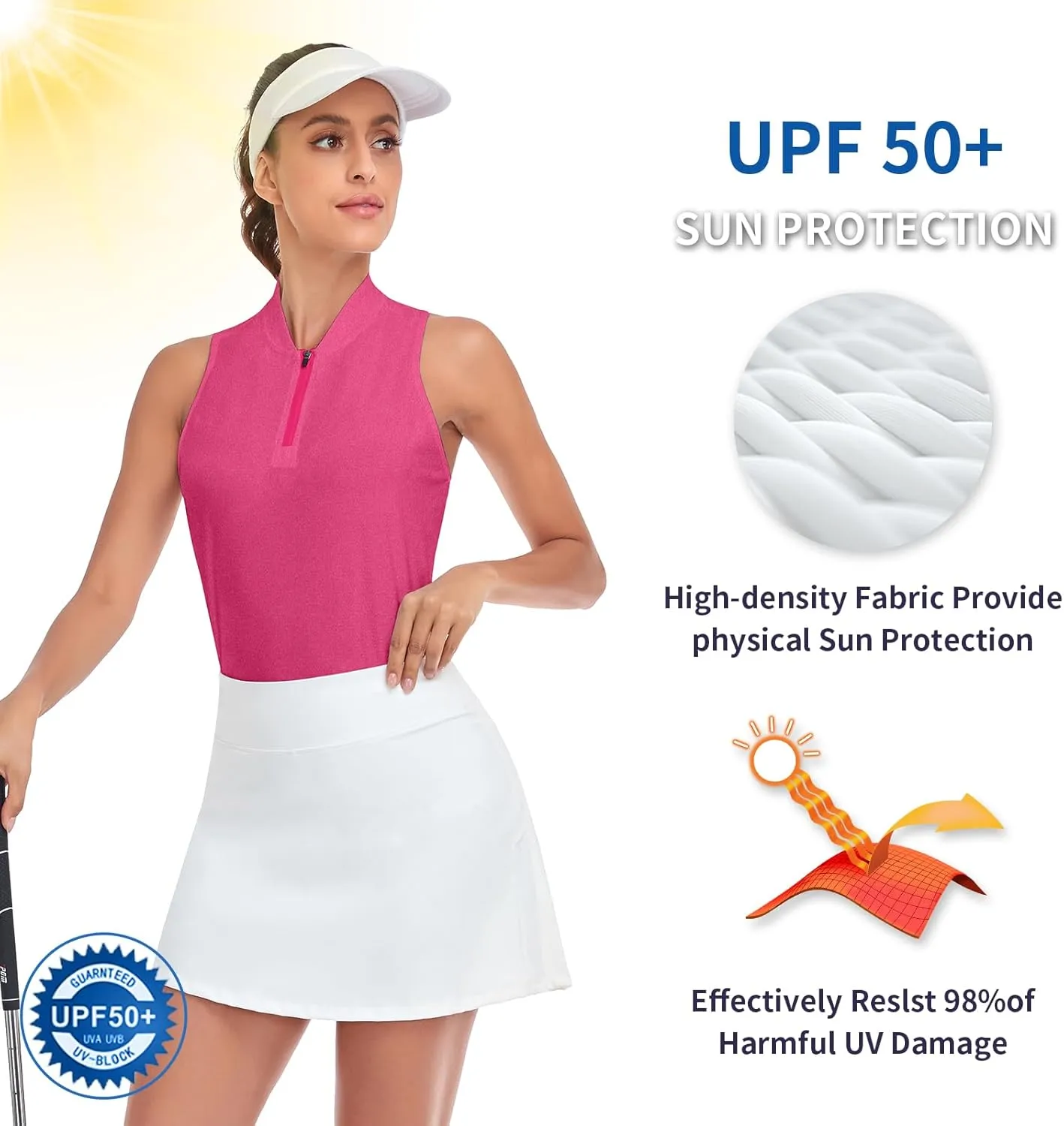 Soneven Women's Sleeveless Golf Shirts Printed Moisture Wicking V Neck Golf Polo Shirts Racerback Golf Tank Tops