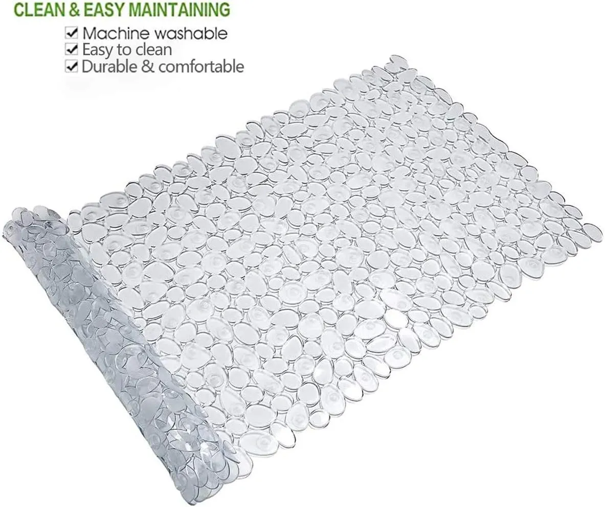 SONGZIMING Pebble Bath Mat for Bathtub to Anti Slip Bathtub Mat in Shower with 16 Inches by 35 Inches (Clear)
