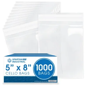 Spartan Industrial - 5" X 8" (1000 Count) Crystal Clear Resealable Polypropylene Poly Bags for Jewelry, Treats, Party Favors - Self Seal