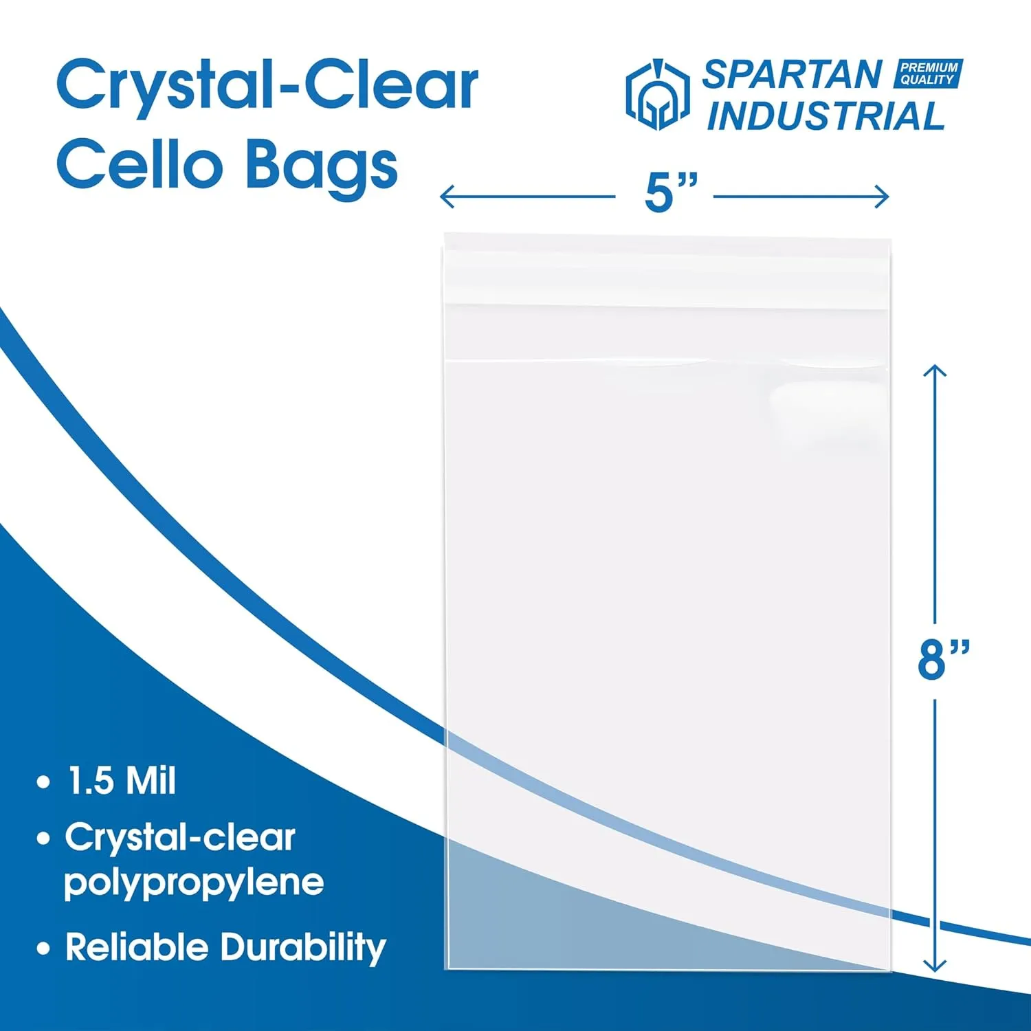 Spartan Industrial - 5" X 8" (1000 Count) Crystal Clear Resealable Polypropylene Poly Bags for Jewelry, Treats, Party Favors - Self Seal