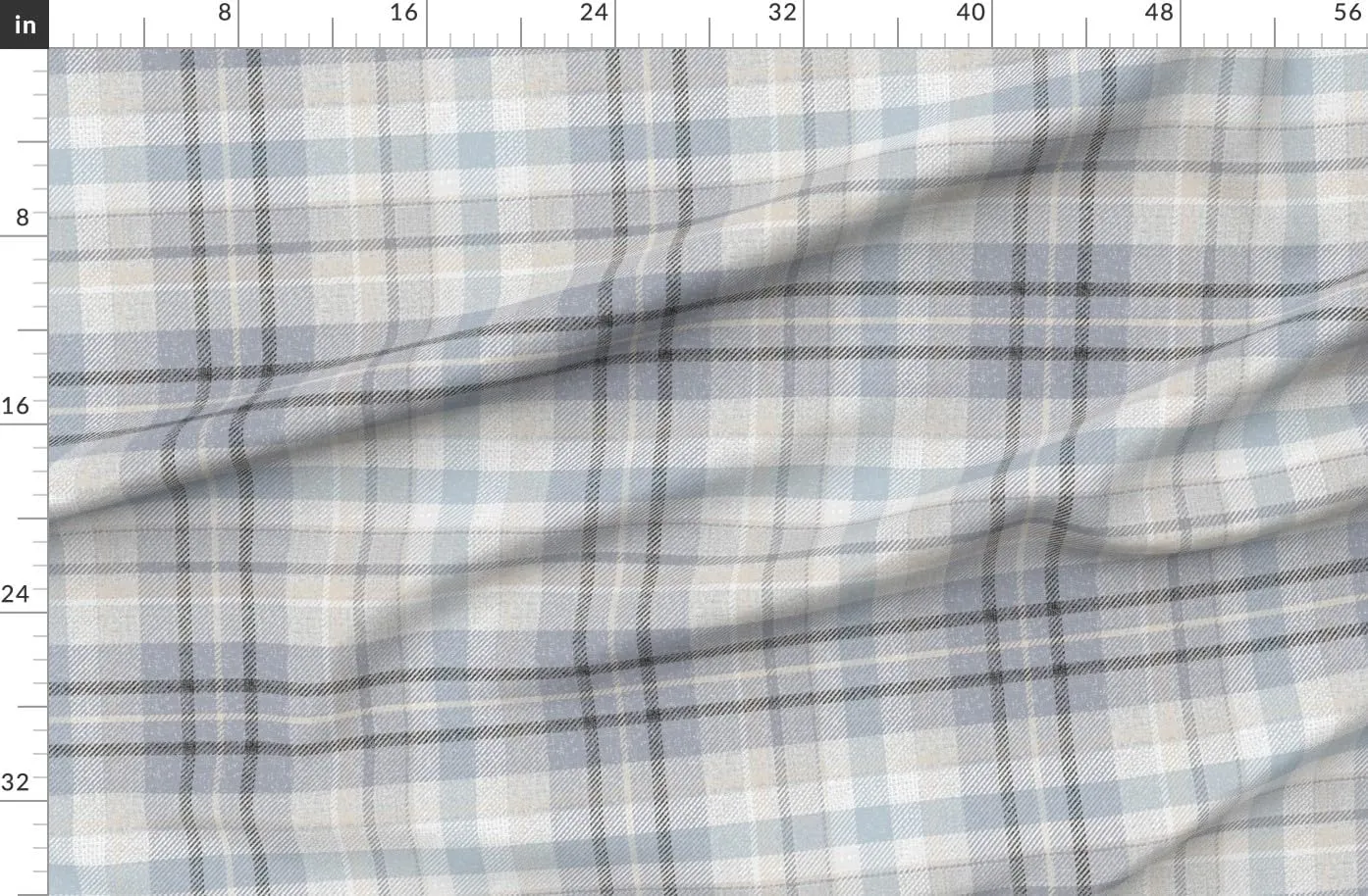 Spoonflower Fabric - Blue Gray Plaid Neutral Classic Geometric Calm Check Traditional Large Printed on Polartec(R) Fleece Fabric Fat Quarter - Sewing Blankets Loungewear and No-Sew