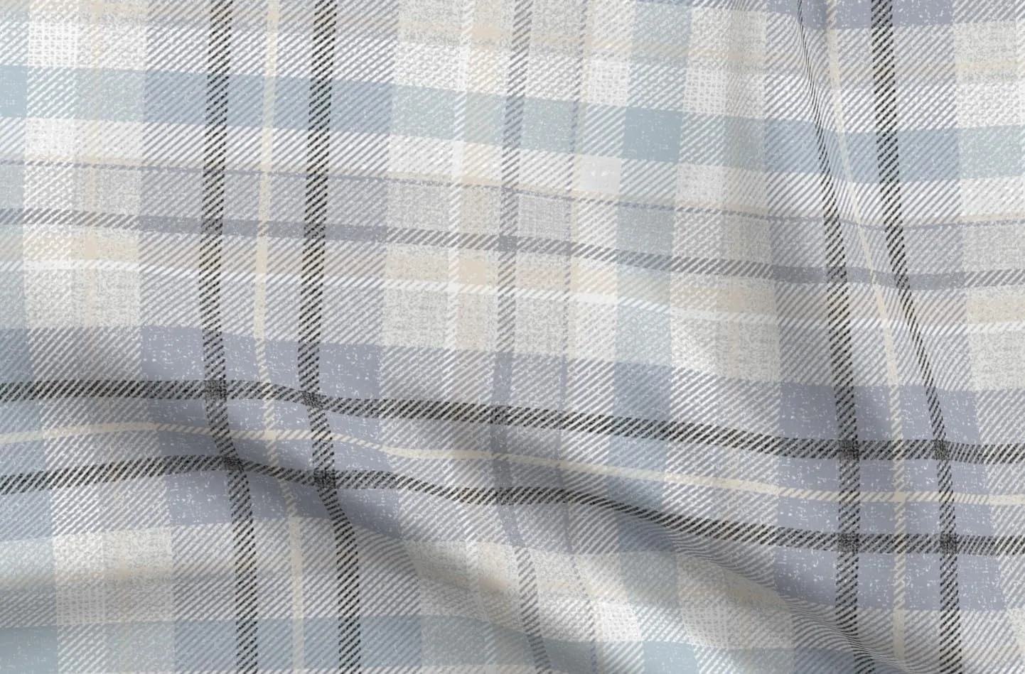 Spoonflower Fabric - Blue Gray Plaid Neutral Classic Geometric Calm Check Traditional Large Printed on Polartec(R) Fleece Fabric Fat Quarter - Sewing Blankets Loungewear and No-Sew
