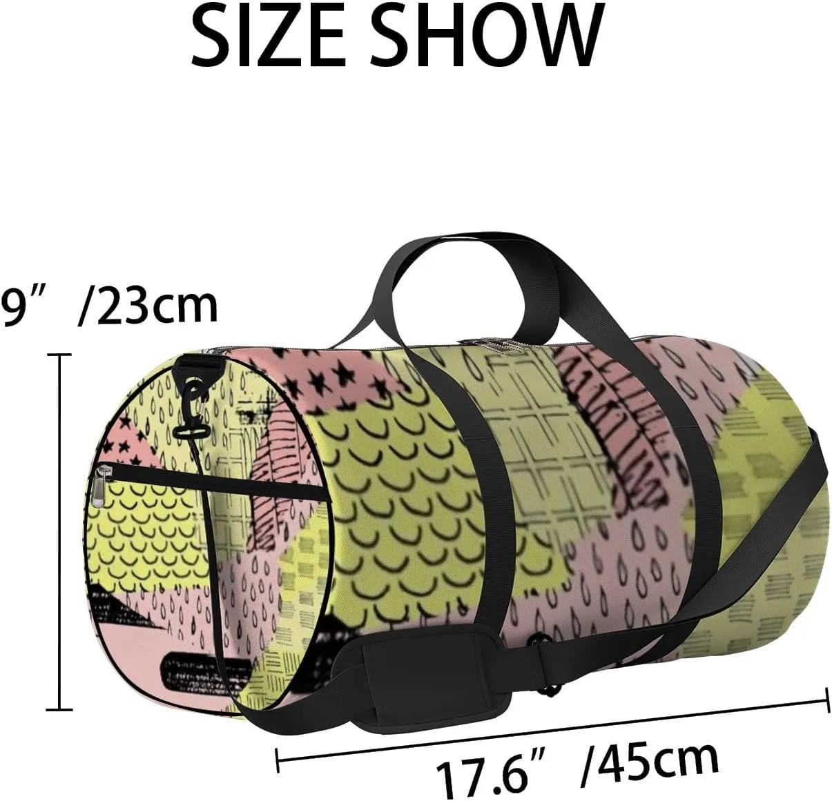 Sports Gym Bag for Women and Men Waterproof Abstract Black Hand Sketched Pattern Geometric Style Duffel Bag Lightweight Carryon Traveling Boarding Gripsack