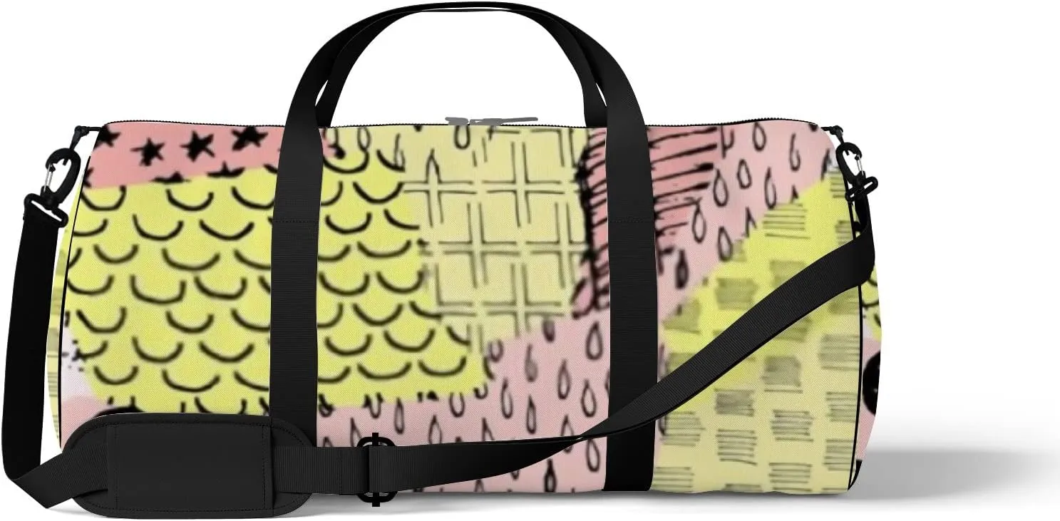 Sports Gym Bag for Women and Men Waterproof Abstract Black Hand Sketched Pattern Geometric Style Duffel Bag Lightweight Carryon Traveling Boarding Gripsack