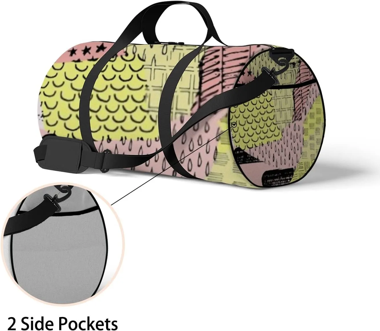 Sports Gym Bag for Women and Men Waterproof Abstract Black Hand Sketched Pattern Geometric Style Duffel Bag Lightweight Carryon Traveling Boarding Gripsack