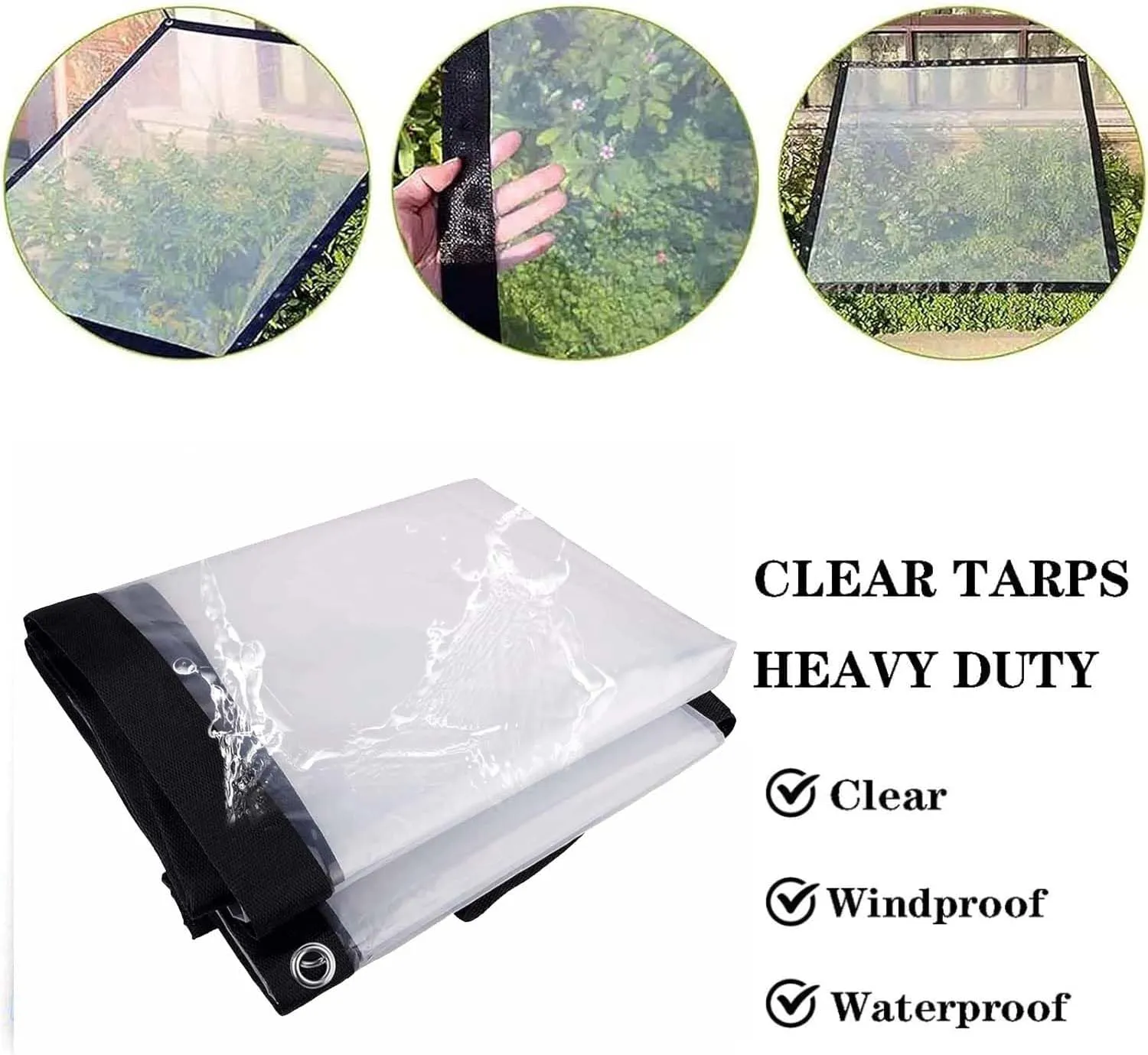 SRHIMEOS Waterproof Tarp Transparent 3.9x3.9ft, Clear Outdoor Tarpaulin with Grommets and Reinforced Edges, Tarps PVC Heavy Duty, Windproof, Rainproof for Car, Roof, Boat, Camp