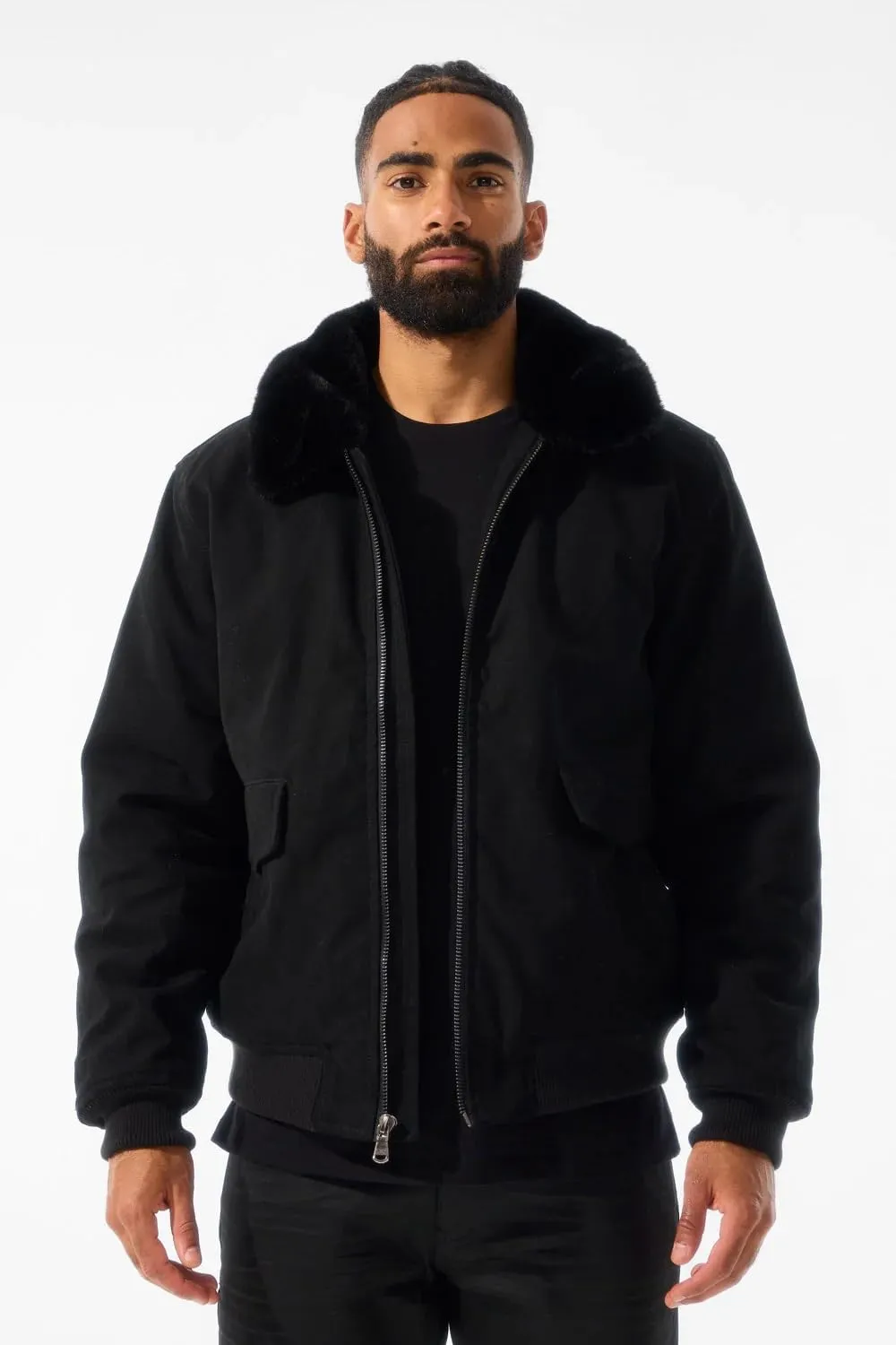 ST. Cloud Work Jacket, Full Zip, Shearling Collar, Quilted, Black, 100% Cotton