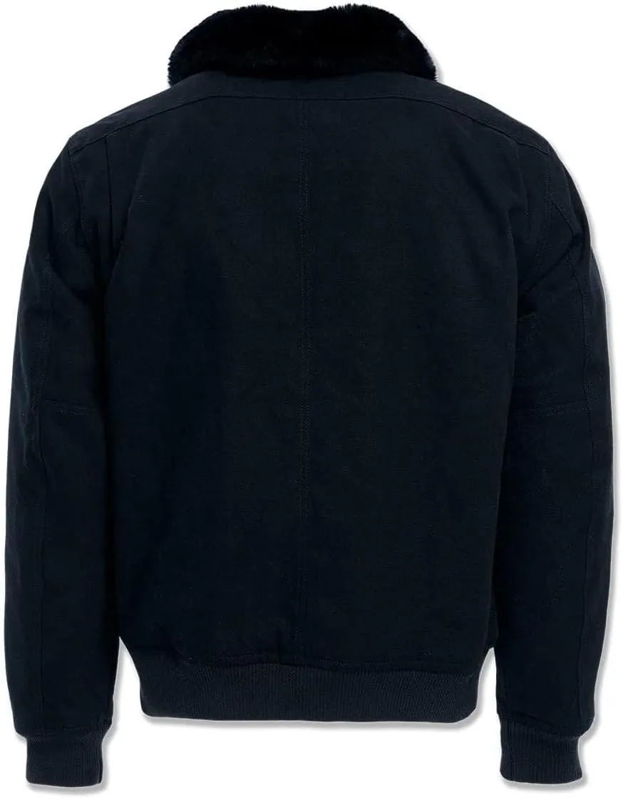 ST. Cloud Work Jacket, Full Zip, Shearling Collar, Quilted, Black, 100% Cotton