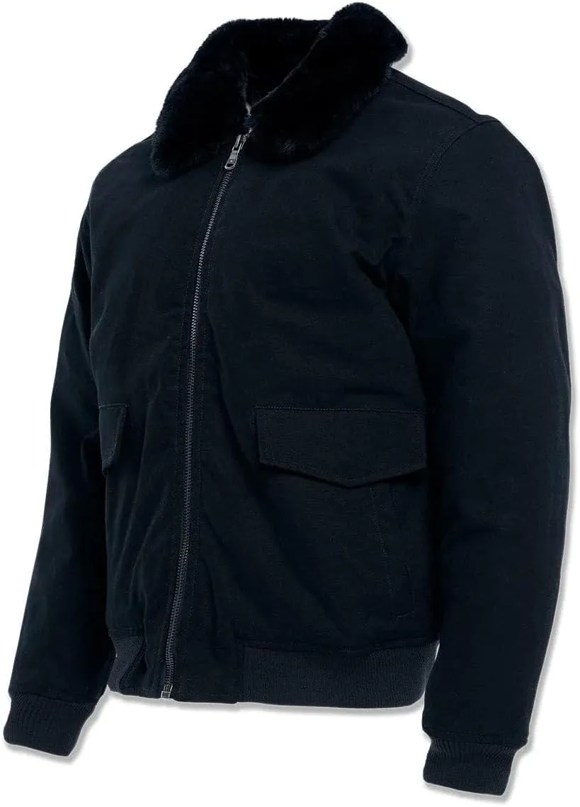 ST. Cloud Work Jacket, Full Zip, Shearling Collar, Quilted, Black, 100% Cotton