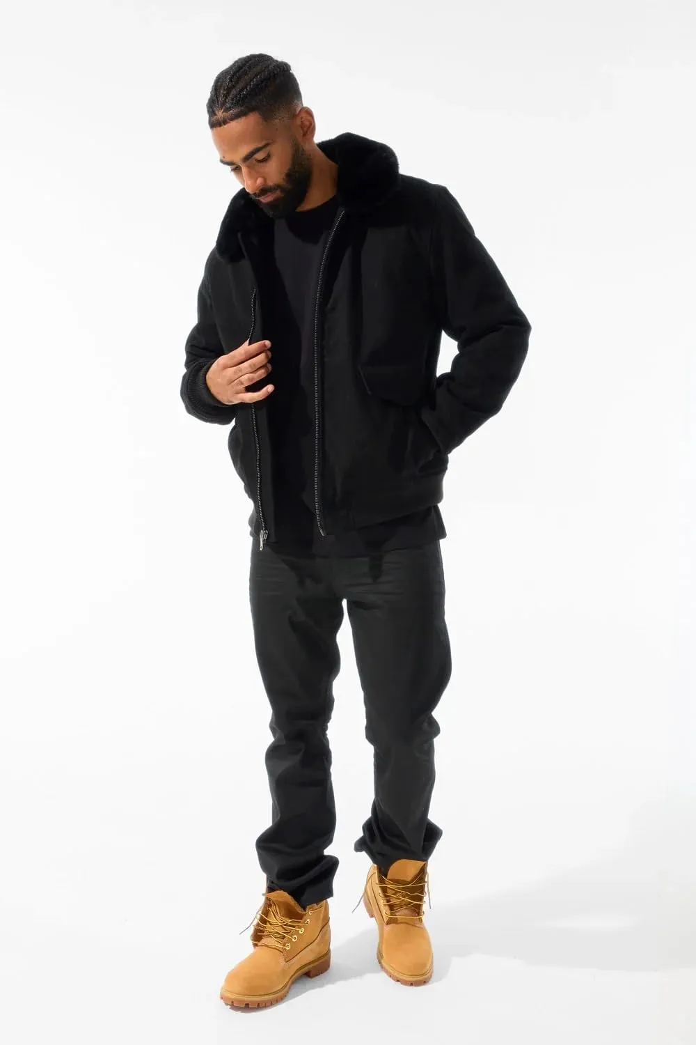 ST. Cloud Work Jacket, Full Zip, Shearling Collar, Quilted, Black, 100% Cotton