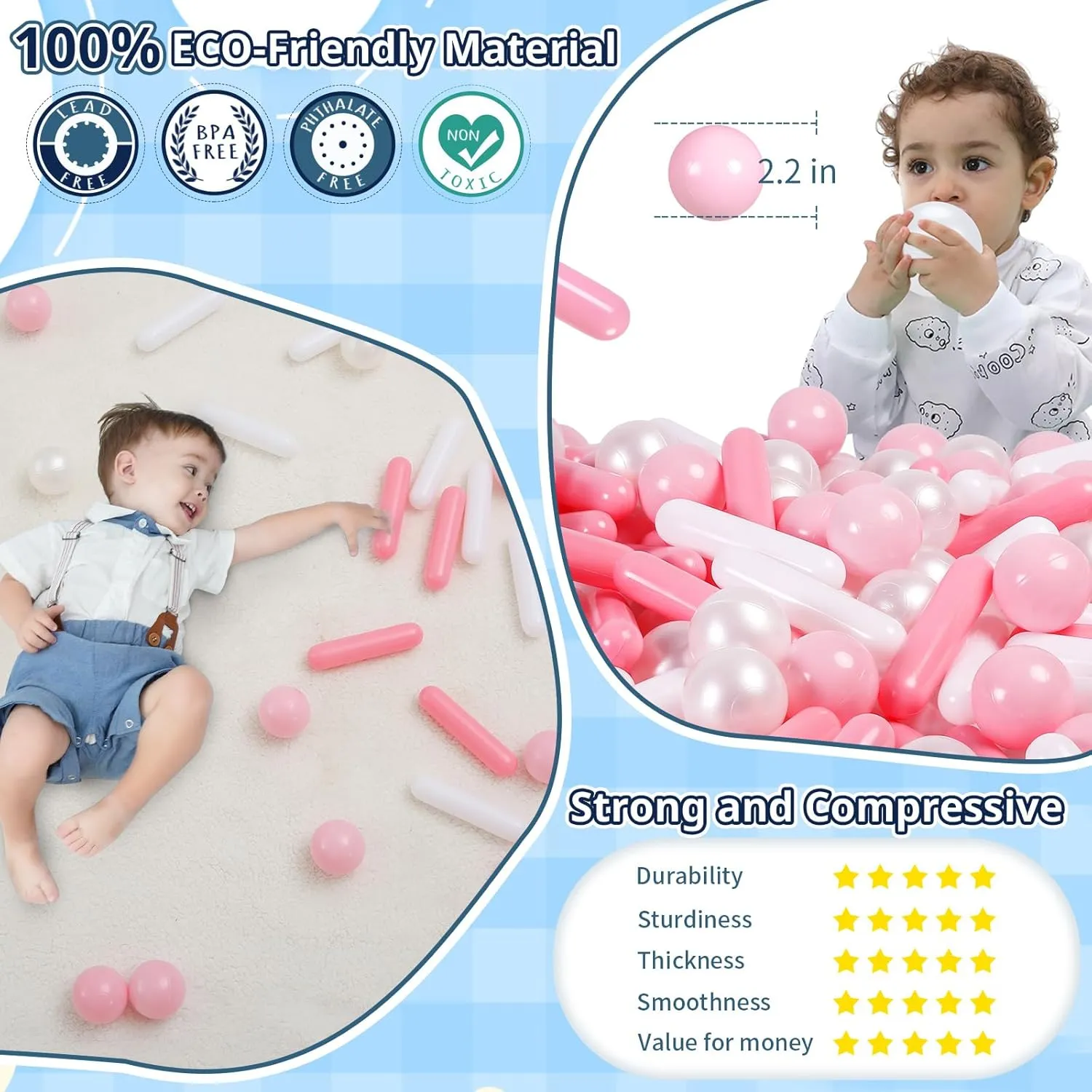 STARBOLO Ball Pit Balls for Kids -120pcs Crush Proof Plastic Toy Balls for Toddler Ball Pit, Ball Pit Play Tent, Baby Pool Water Toys, Party Decoration, Photo Props