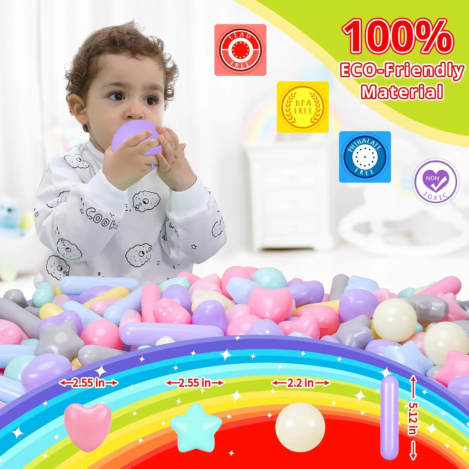 STARBOLO Ball Pit Balls for Toddlers - Macaron Ball Pit Balls Crush Proof Plastic Toy Balls for Toddlers Ball Pits, Baby Pool Water Toys,Ball Pit Play Tent,50pcs(Macaron)