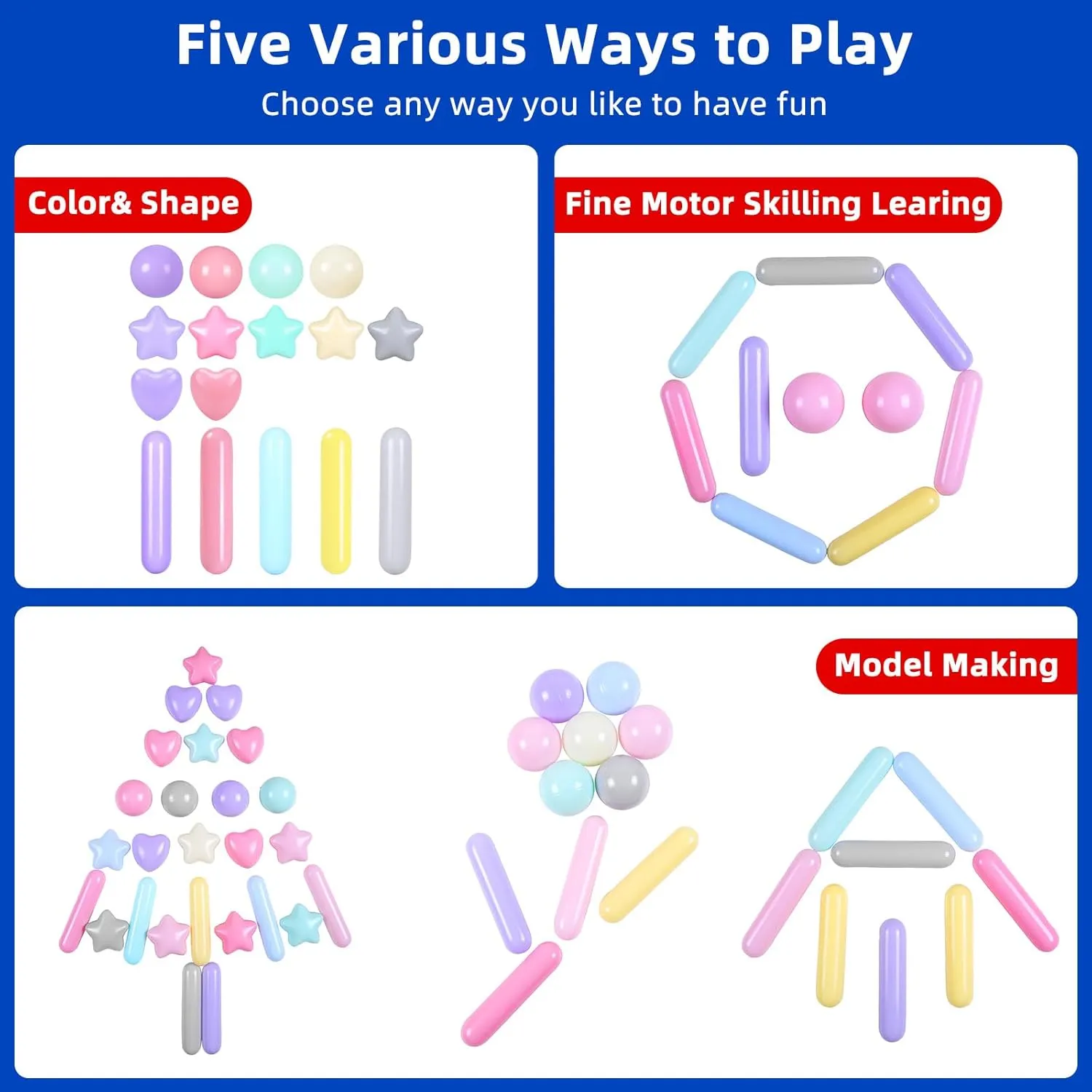 STARBOLO Ball Pit Balls for Toddlers - Macaron Ball Pit Balls Crush Proof Plastic Toy Balls for Toddlers Ball Pits, Baby Pool Water Toys,Ball Pit Play Tent,50pcs(Macaron)