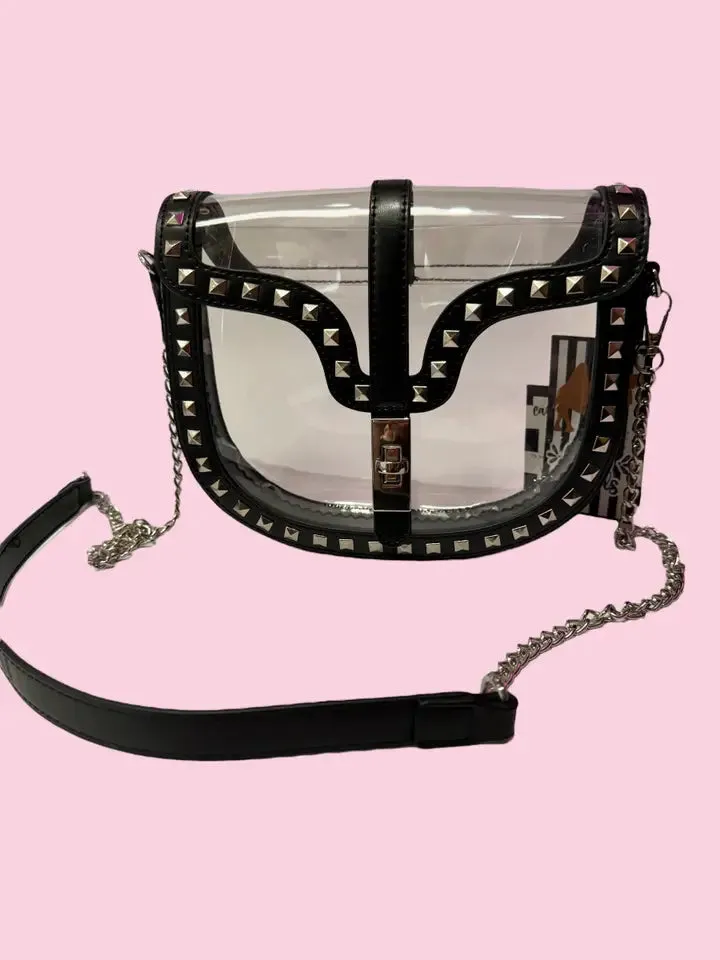 Studded Leather Clear Crossbody Purse