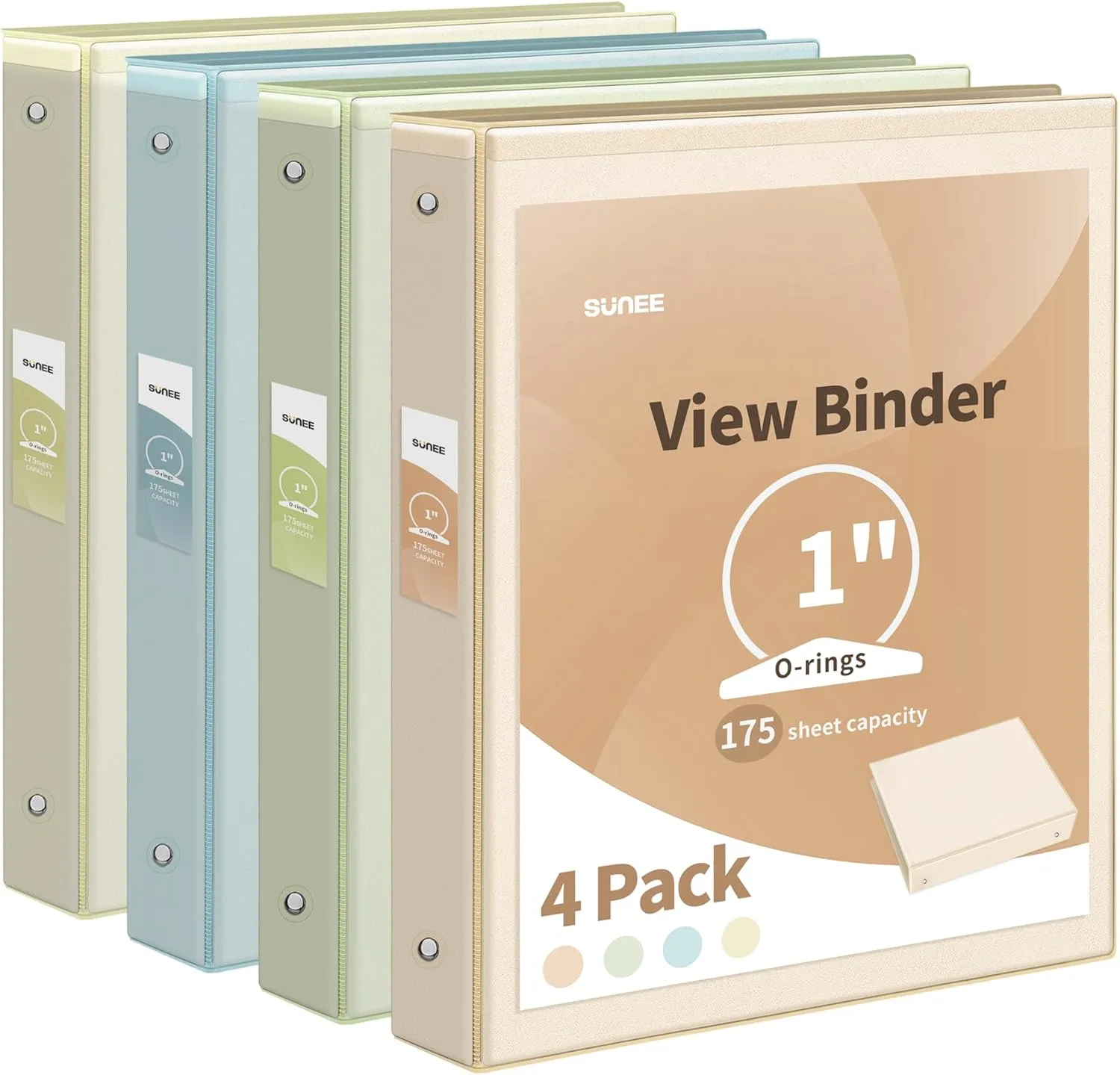 SUNEE 3 Ring Binder, 1 Inch, PVC-Free (Fit 8.5x11 Inches), 4 Pack