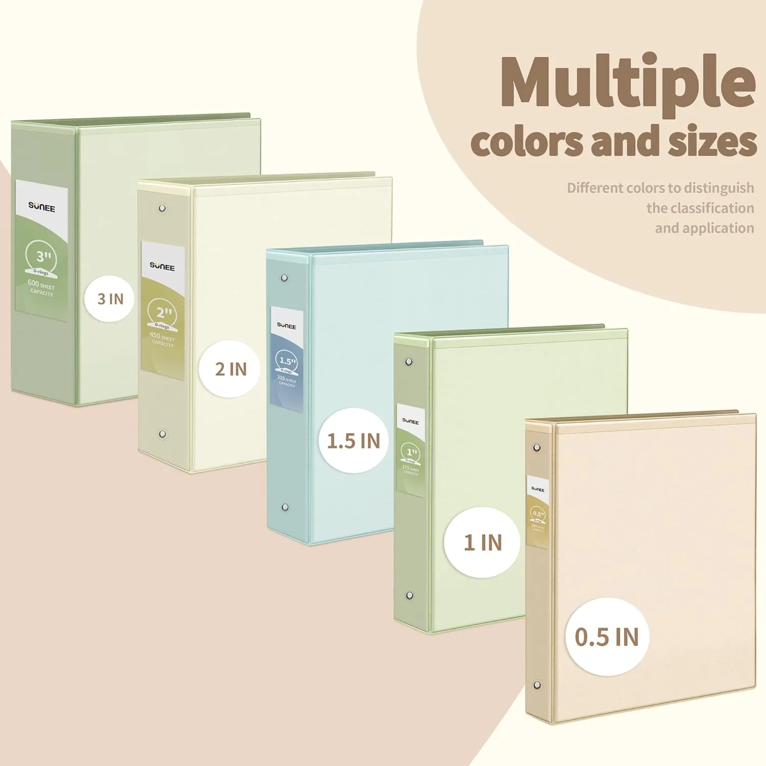 SUNEE 3 Ring Binder, 1 Inch, PVC-Free (Fit 8.5x11 Inches), 4 Pack