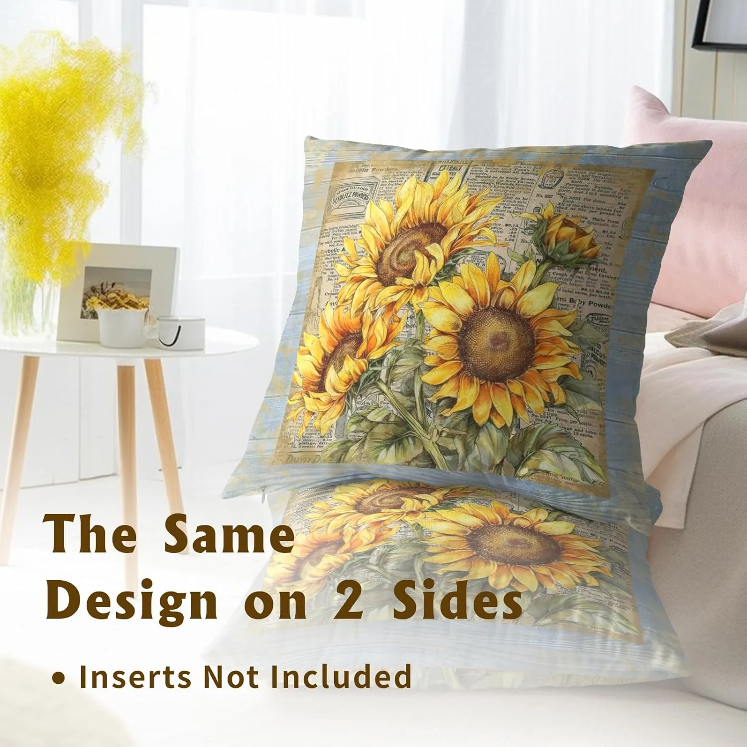 Sunflower Pillow Cover Vintage Bouquet Pillowcases Elegant Flower Cushion Floral French Throw Pillows Boy Girl Bed Room Botanical Couch Cushion Cover for Home Sofa Bedroom Car