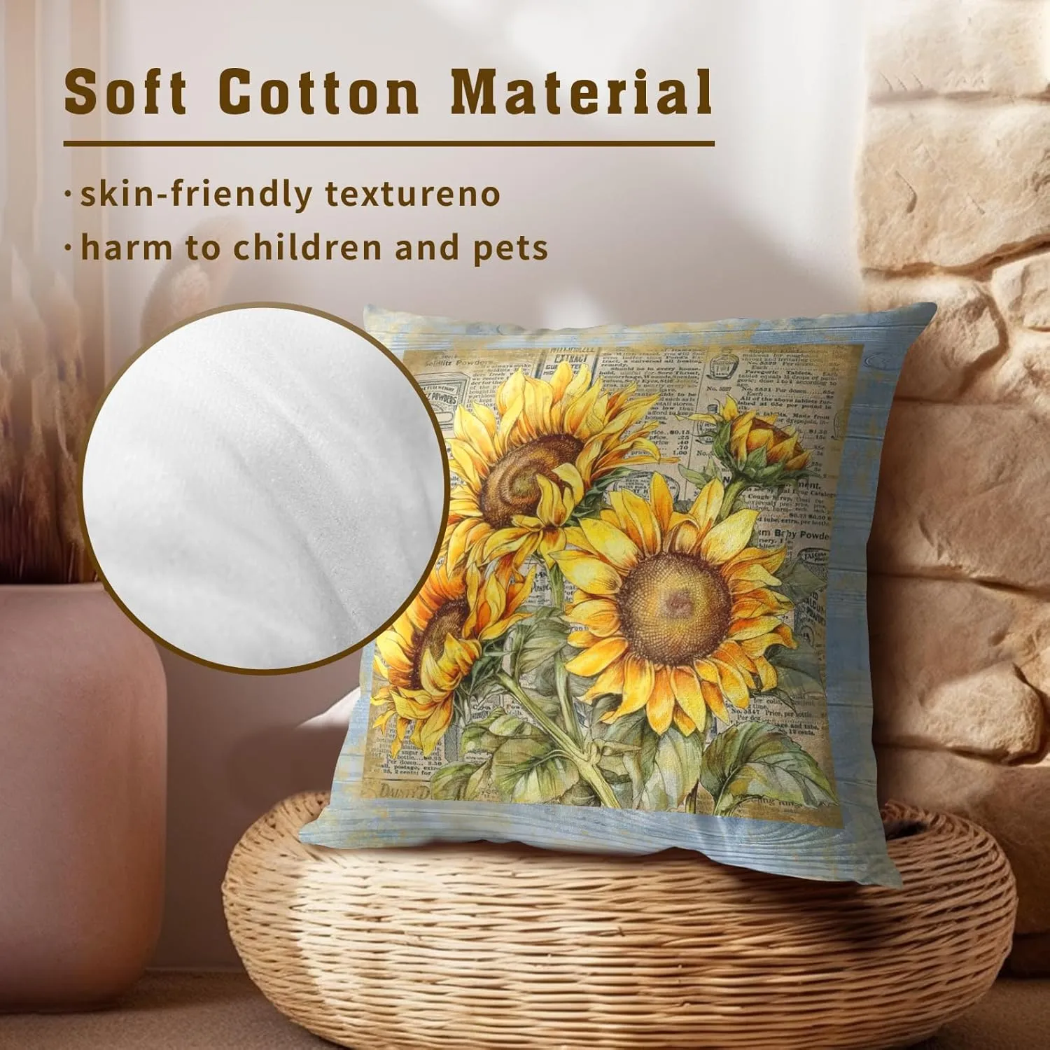 Sunflower Pillow Cover Vintage Bouquet Pillowcases Elegant Flower Cushion Floral French Throw Pillows Boy Girl Bed Room Botanical Couch Cushion Cover for Home Sofa Bedroom Car