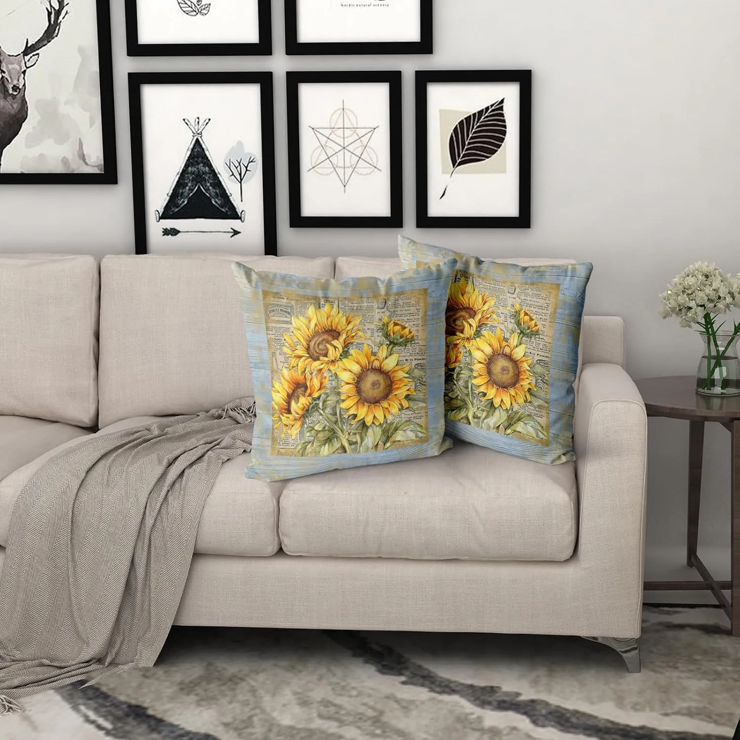 Sunflower Pillow Cover Vintage Bouquet Pillowcases Elegant Flower Cushion Floral French Throw Pillows Boy Girl Bed Room Botanical Couch Cushion Cover for Home Sofa Bedroom Car