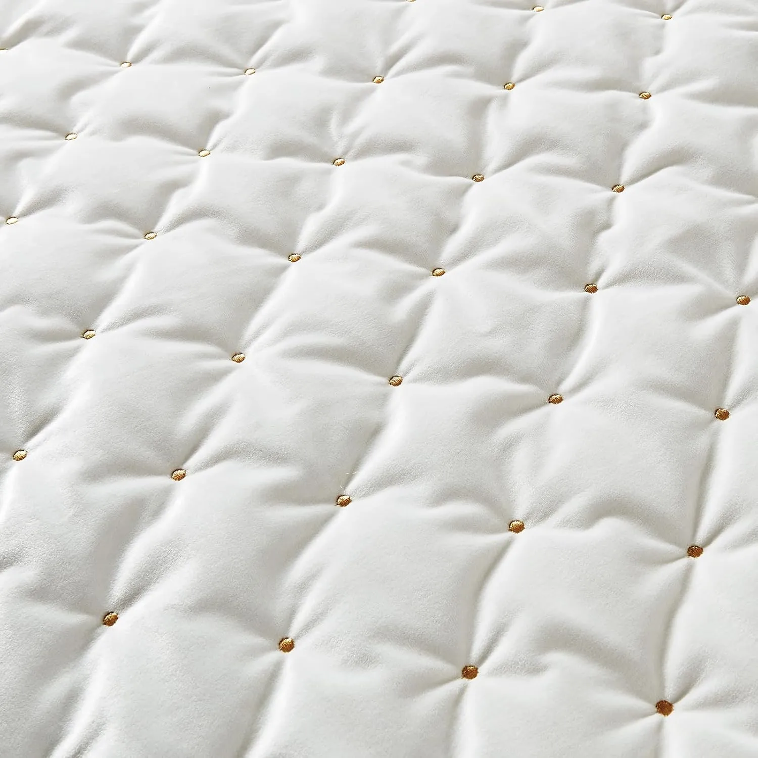 Sunshine Nicole Embroidery Quilt Set with Metallic Gold Thread, Distressed Velvet Face and Brushed Solid Microfiber Reverse, with Light Weight Soft Poly Fill, 3 Pieces Light Ivory Gold, King