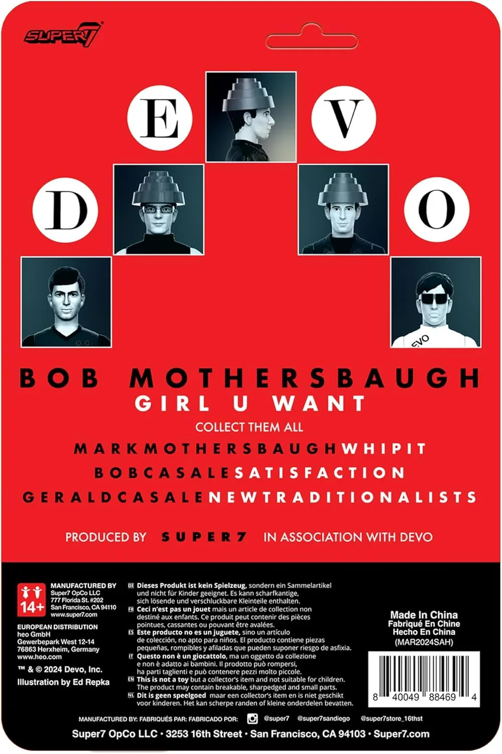 Super7 Devo Bob Mothersbaugh (Girl U Want) - 3.75" Devo Action Figure with Accessory Rock Music Collectibles and Retro Toys