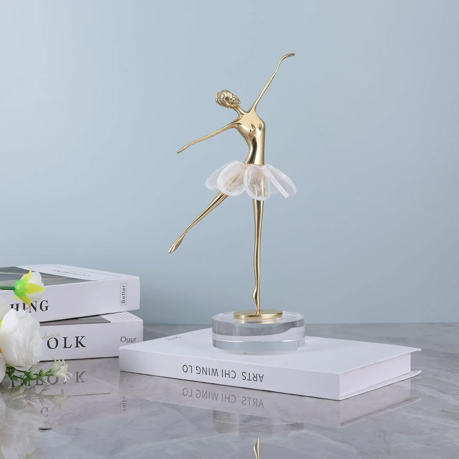 suruim Gold Decor Accents,Brass Ballet Girl Statues Gold Home Decor Modern Crystal Decor Ornaments for Living Room, Bedroom, Office Desktop, Cabinets(A)