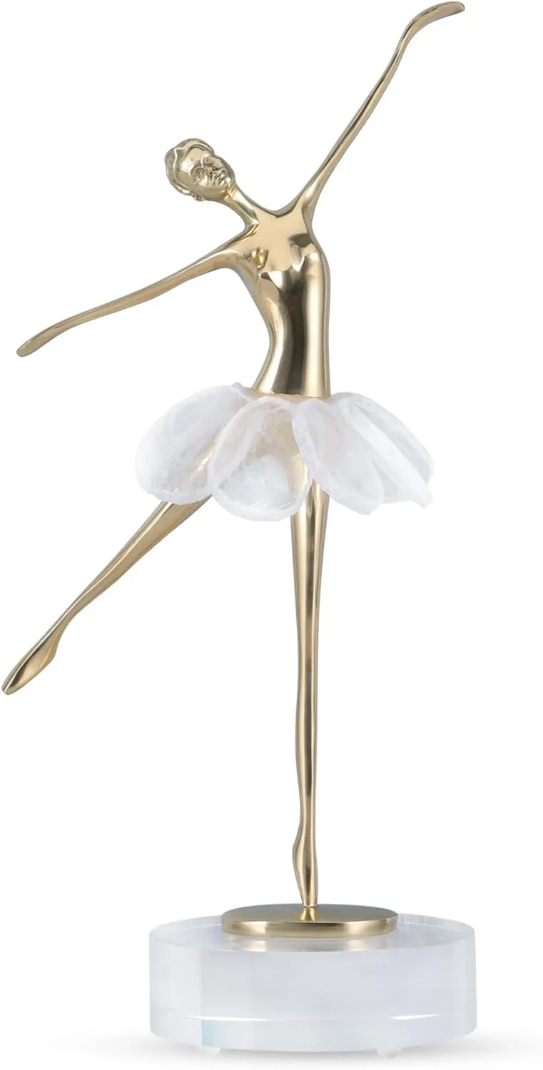 suruim Gold Decor Accents,Brass Ballet Girl Statues Gold Home Decor Modern Crystal Decor Ornaments for Living Room, Bedroom, Office Desktop, Cabinets(A)