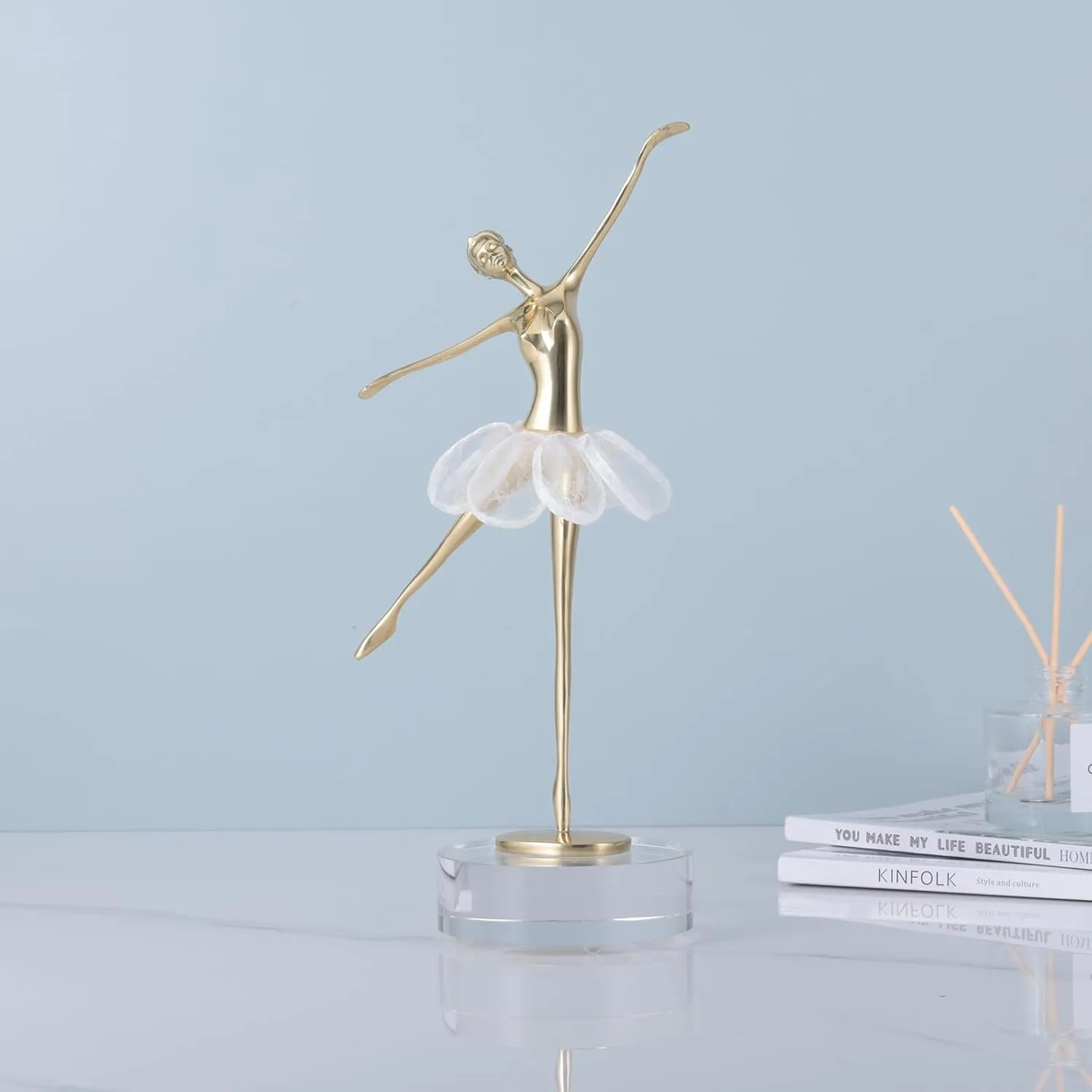 suruim Gold Decor Accents,Brass Ballet Girl Statues Gold Home Decor Modern Crystal Decor Ornaments for Living Room, Bedroom, Office Desktop, Cabinets(A)