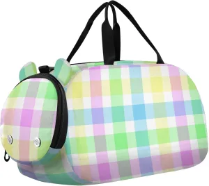 susiyo Small Duffle Bag Easter Brightly Colored Gingham Tartan Plaid Kids Duffle Bag for Boys Girls Dance Bag Gym Bag