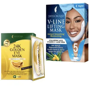 SWISSÖKOLAB Double Chin Reducer V Line Lifting Mask Face Slimming   Under Eye Patches For Puffy Eyes 24k Gold Eye Mask For Dark Circles And Puffiness Collagen Eye Gel Pads