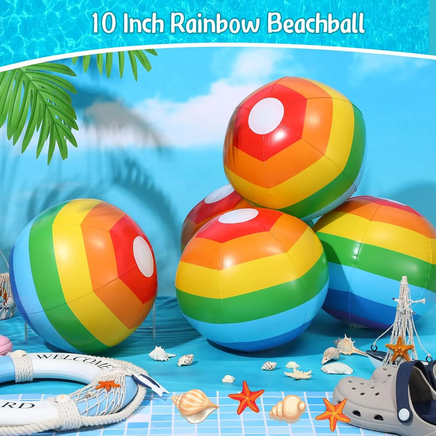Tanlade 50 Pcs 14" Inflatable Beach Balls,Rainbow Beach Balls Bulk,Inflatable Pool Toys for Party Supplies Decorations, Adults Kids Birthday Luau Summer Beach Water Games Party Favors