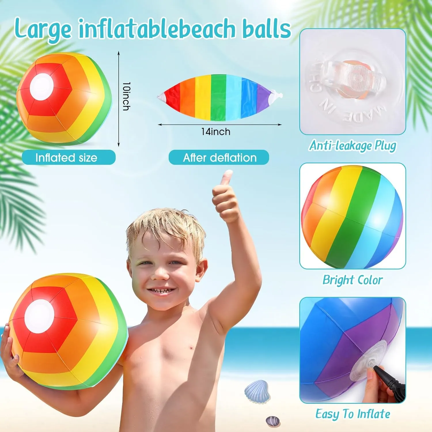 Tanlade 50 Pcs 14" Inflatable Beach Balls,Rainbow Beach Balls Bulk,Inflatable Pool Toys for Party Supplies Decorations, Adults Kids Birthday Luau Summer Beach Water Games Party Favors