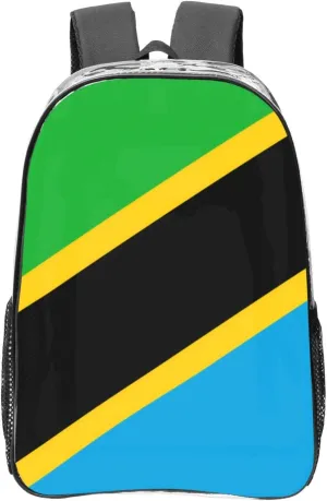 Tanzania Flag Transparent Backpack-16-Inch Pvc Clear Backpack With Side Pockets,Black