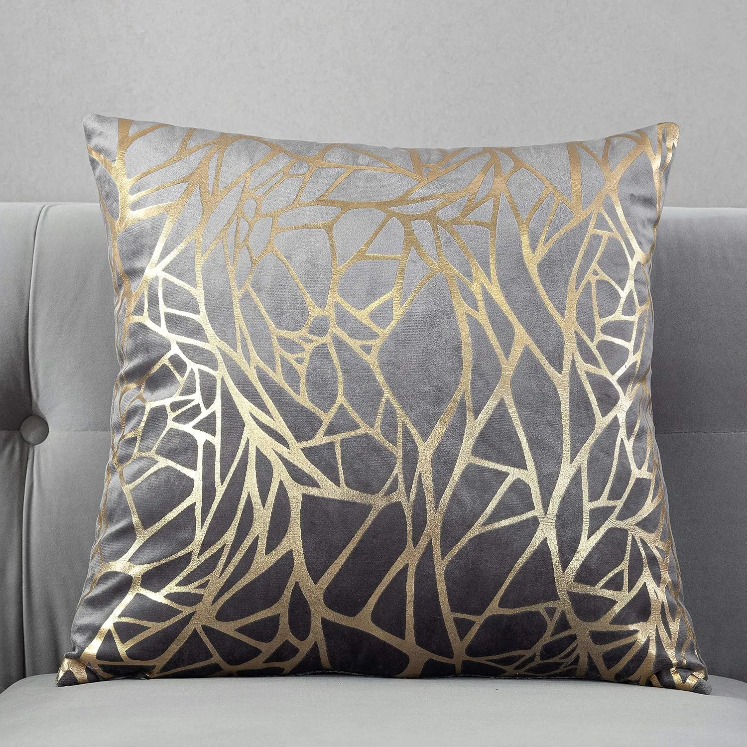 TAOSON Pack of 2,Irregular Abstract Lines Geometric Bronzing Printed Cozy Soft Throw Pillow Cases Cushion Covers Shells for Sofa Couch Bed Home Decoration 18 x 18 Inches, Gray and Gold