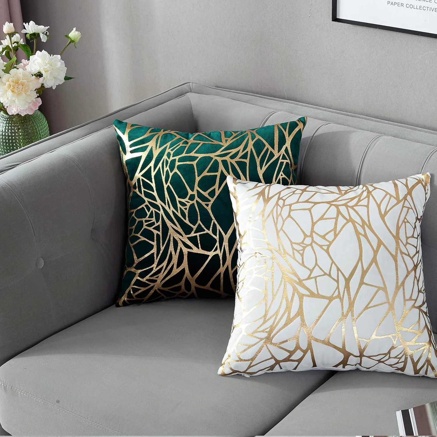 TAOSON Pack of 2,Irregular Abstract Lines Geometric Bronzing Printed Cozy Soft Throw Pillow Cases Cushion Covers Shells for Sofa Couch Bed Home Decoration 18 x 18 Inches, Gray and Gold