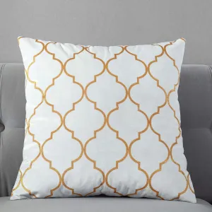 TAOSON Pack of 2,Moroccan Quatrefoil Geometric Bronzing Printed Cozy Soft Throw Pillow Cases Cushion Covers Shells for Sofa Couch Bed Home Decoration 18 x 18 Inches, White and Gold
