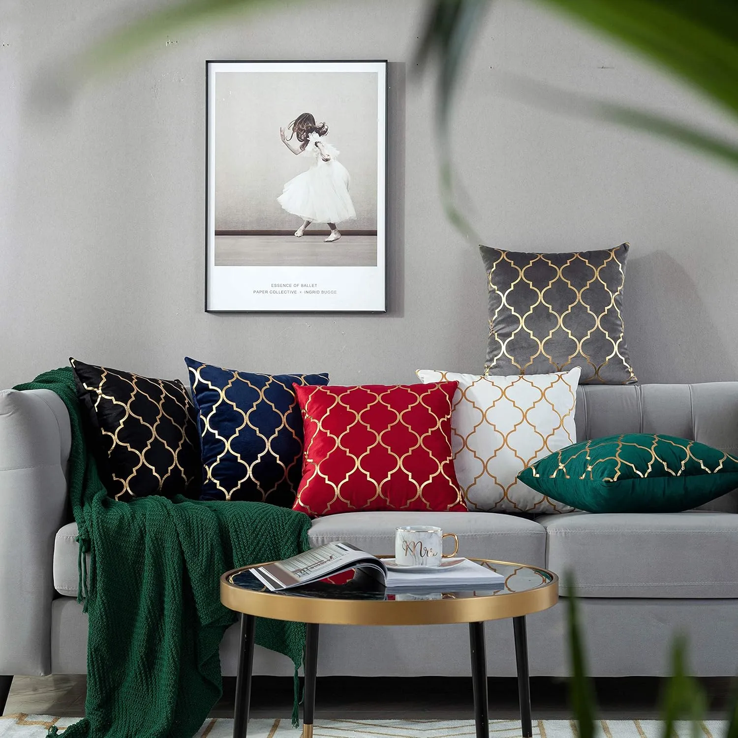 TAOSON Pack of 2,Moroccan Quatrefoil Geometric Bronzing Printed Cozy Soft Throw Pillow Cases Cushion Covers Shells for Sofa Couch Bed Home Decoration 18 x 18 Inches, White and Gold