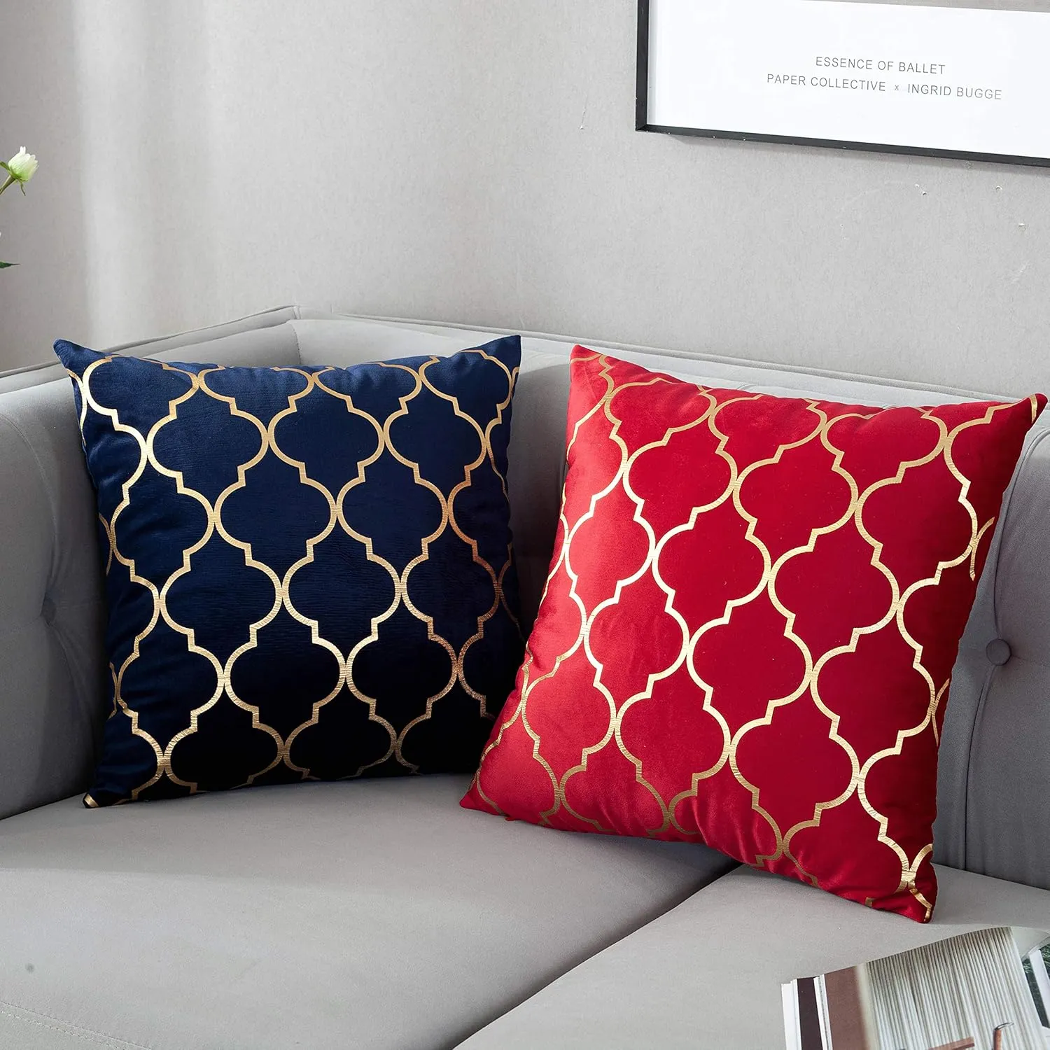 TAOSON Pack of 2,Moroccan Quatrefoil Geometric Bronzing Printed Cozy Soft Throw Pillow Cases Cushion Covers Shells for Sofa Couch Bed Home Decoration 18 x 18 Inches, White and Gold