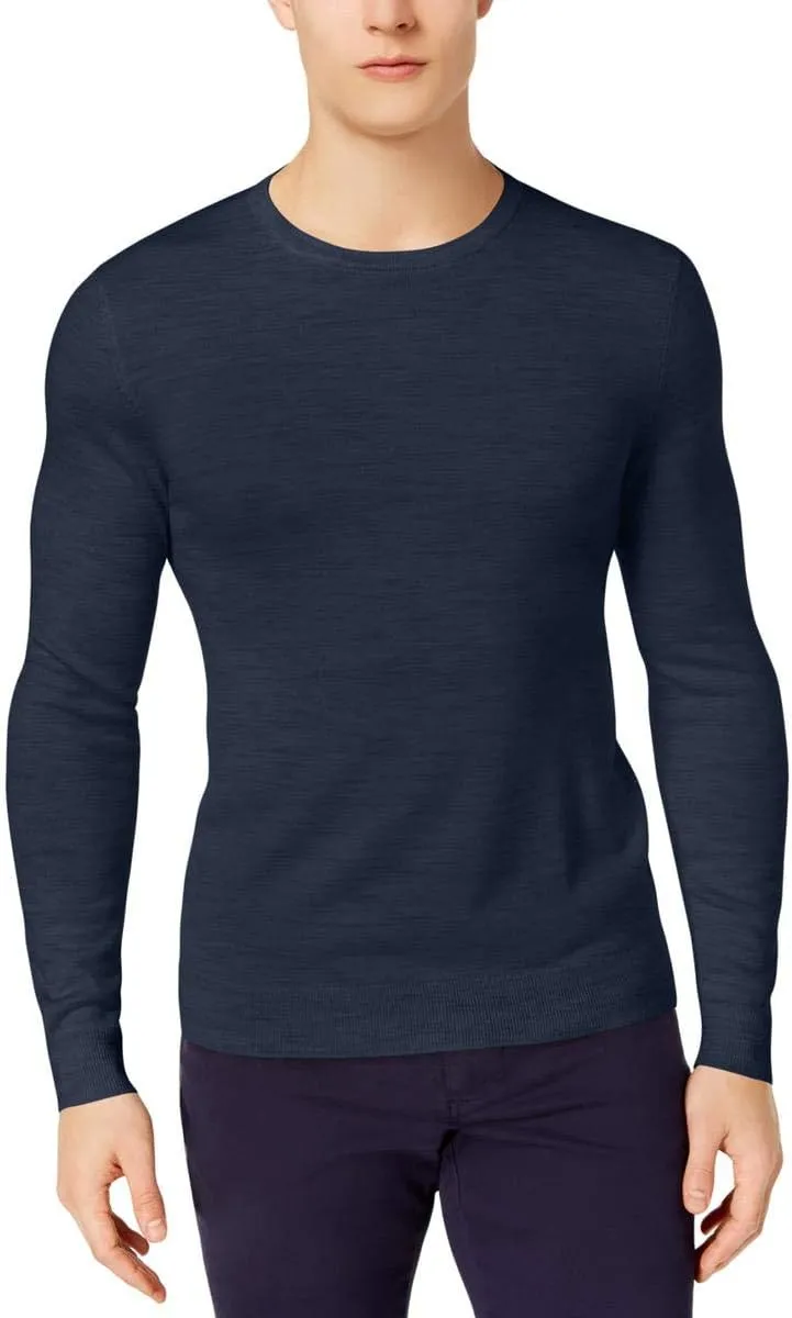 Tasso Elba Navy Mens Crewneck Pullover Wool Sweater