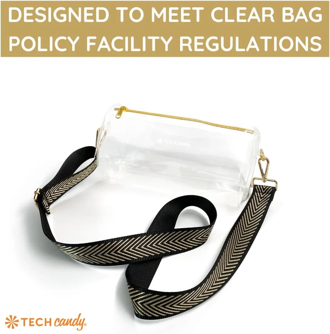 Tech Candy In the Clear Stadium Bag with Detachable Guitar Strap - Transparent Security Approved Tote for Events & Travel
