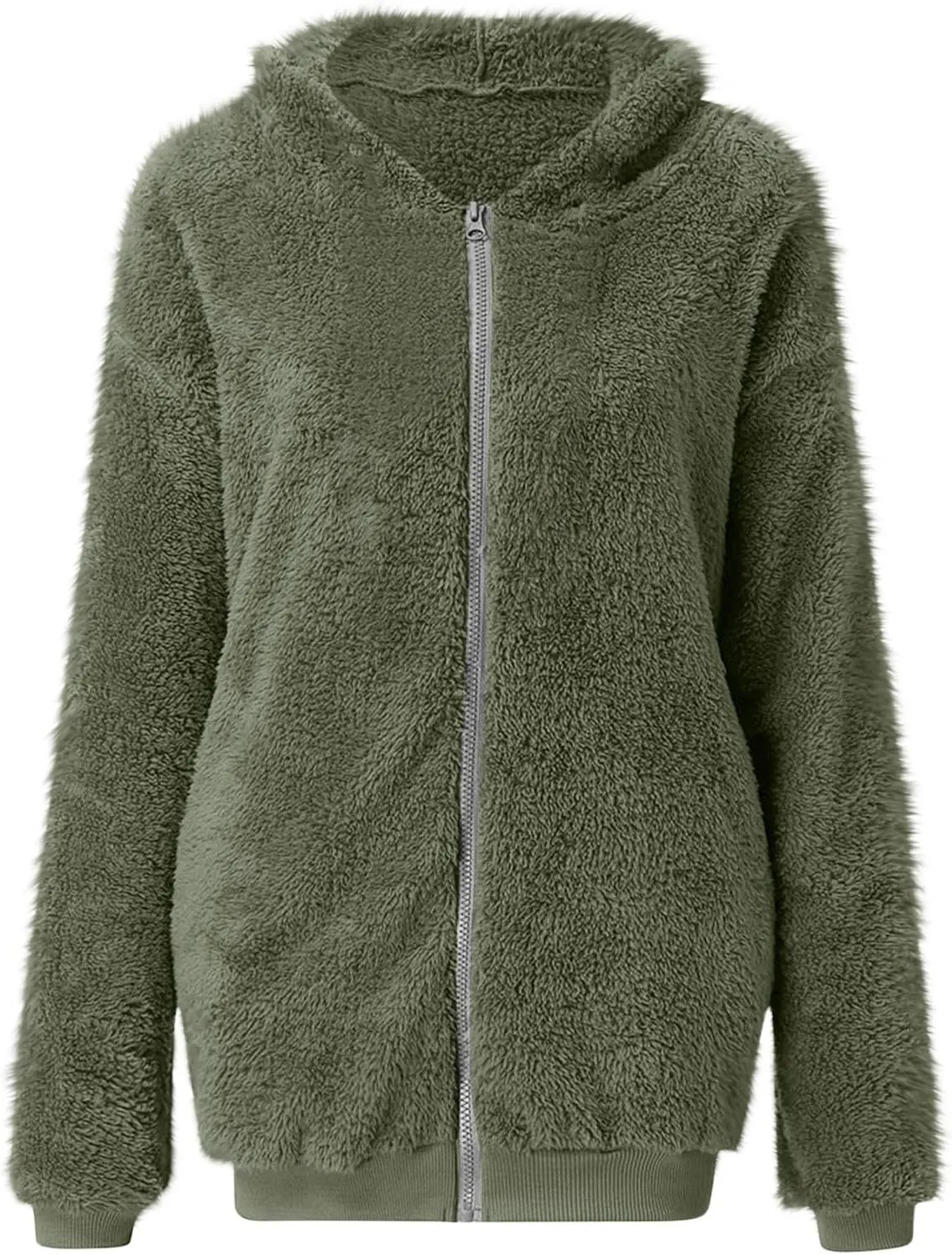 Teddy Coat For Women Plus Size Dressy Casual Fuzzy Fleece Sherpa Jacket Full Zip Up Hooded Fluffy Coats Outwear