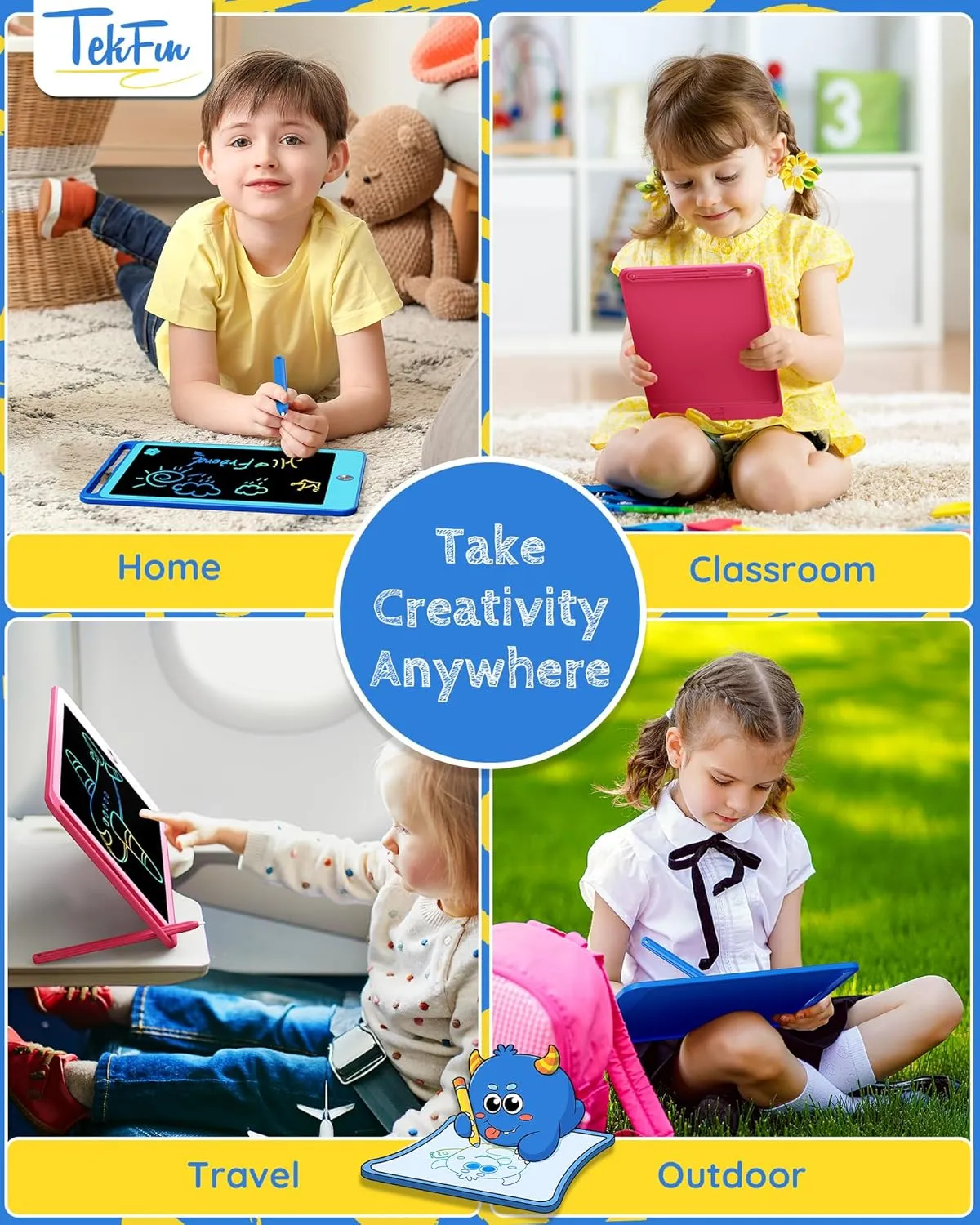 TEKFUN 2 Pack LCD Writing Tablet for Kids, 8.5 Inch Blue Pink Doodle Board Drawing Board Drawing Tablet with Lanyard, Educational Kids Easter Toddler Toys Birthday Gift for Boys Girls 3-12 Years Old