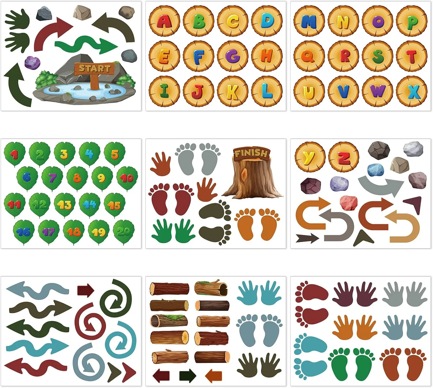 Teling 159 Pcs Alphabet Sensory Path Adhesive Sensory Path Decals for Floor and Wall Floor Decals for School Hallways (Jungle)