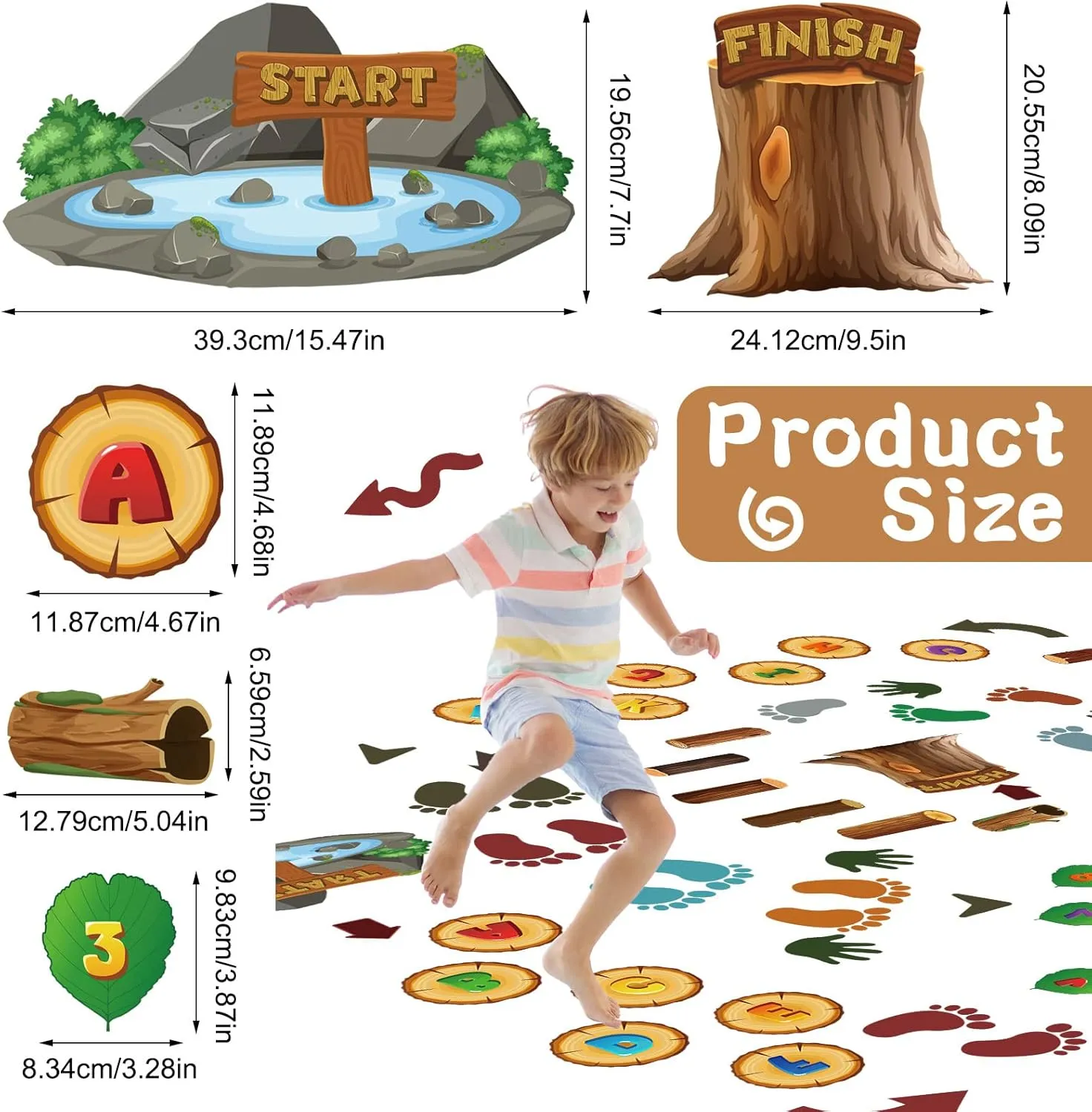 Teling 159 Pcs Alphabet Sensory Path Adhesive Sensory Path Decals for Floor and Wall Floor Decals for School Hallways (Jungle)