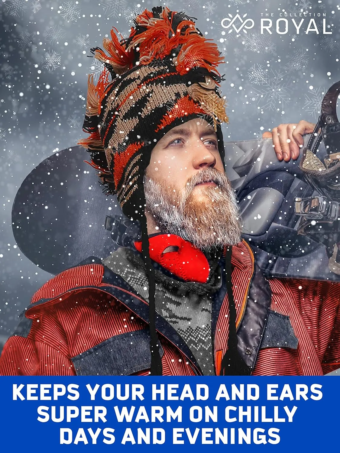 THE COLLECTION ROYAL Mohawk Woolen Lined Winter Beanie Ear Flap Beanie Men Hat