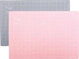 ThreadArt 17"x11" Self Healing Cutting Mat, Durable Rotary Cutting Mat Double Sided Gridded 5-Ply A3 Cutting Board for Quilting, Sewing, Craft Hobby Project, Pink/Grey