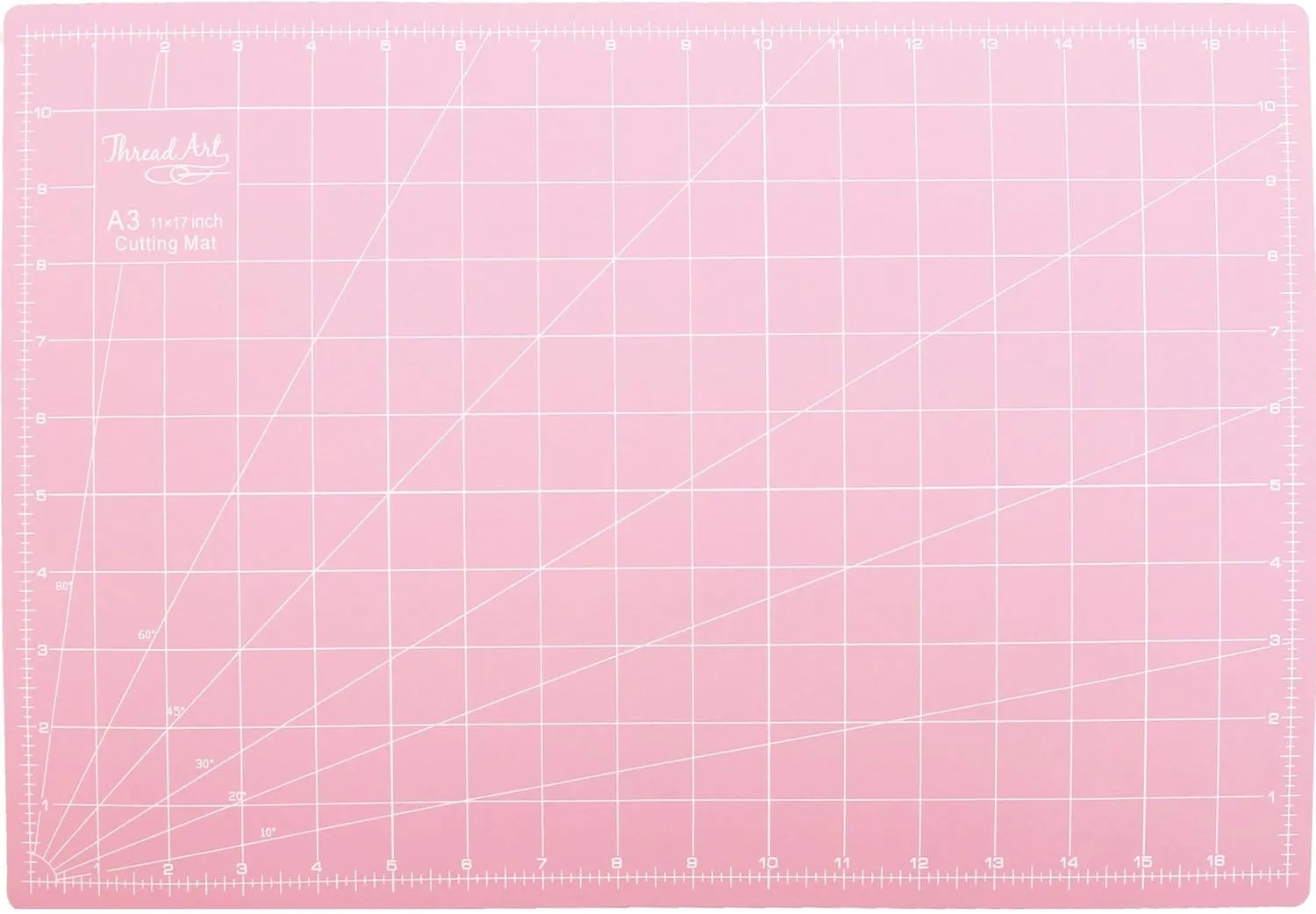 ThreadArt 17"x11" Self Healing Cutting Mat, Durable Rotary Cutting Mat Double Sided Gridded 5-Ply A3 Cutting Board for Quilting, Sewing, Craft Hobby Project, Pink/Grey
