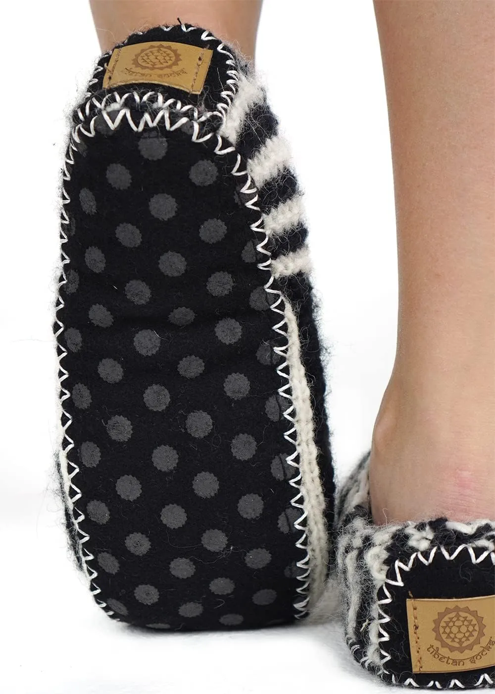 Tibetan Socks Hand Knit Wool Fleece Lined Bootie Slippers